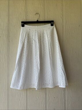 NWOT Halogen White Cotton Eyelet Midi Skirt